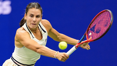 Emma Navarro (USA) hits to Aryna Sabalenka on day eleven of the 2024 U.S. Open tennis tournament