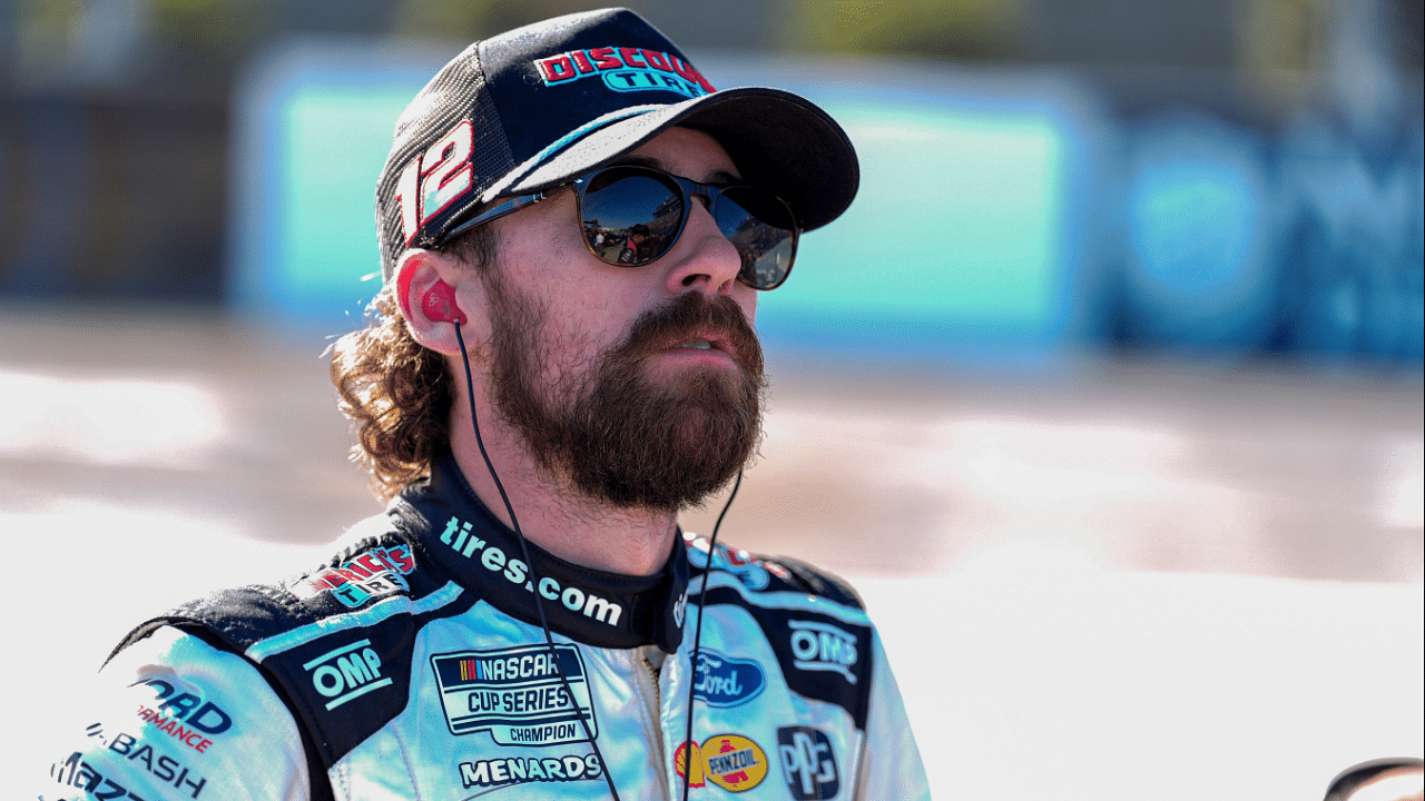 NASCAR Cup Series driver Ryan Blaney (12) watches the pole numbers during cup qualifying at Martinsville Speedway.