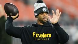 Nov 21, 2024; Cleveland, Ohio, USA; Pittsburgh Steelers quarterback Russell Wilson (3) warms up before the game between the Cleveland Browns and the Steelers at Huntington Bank Field.