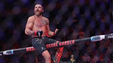 im Miller (red gloves) reacts after defeating Damon Jackson (blue gloves) in the lightweight bout during UFC 309 at Madison Square Garden.