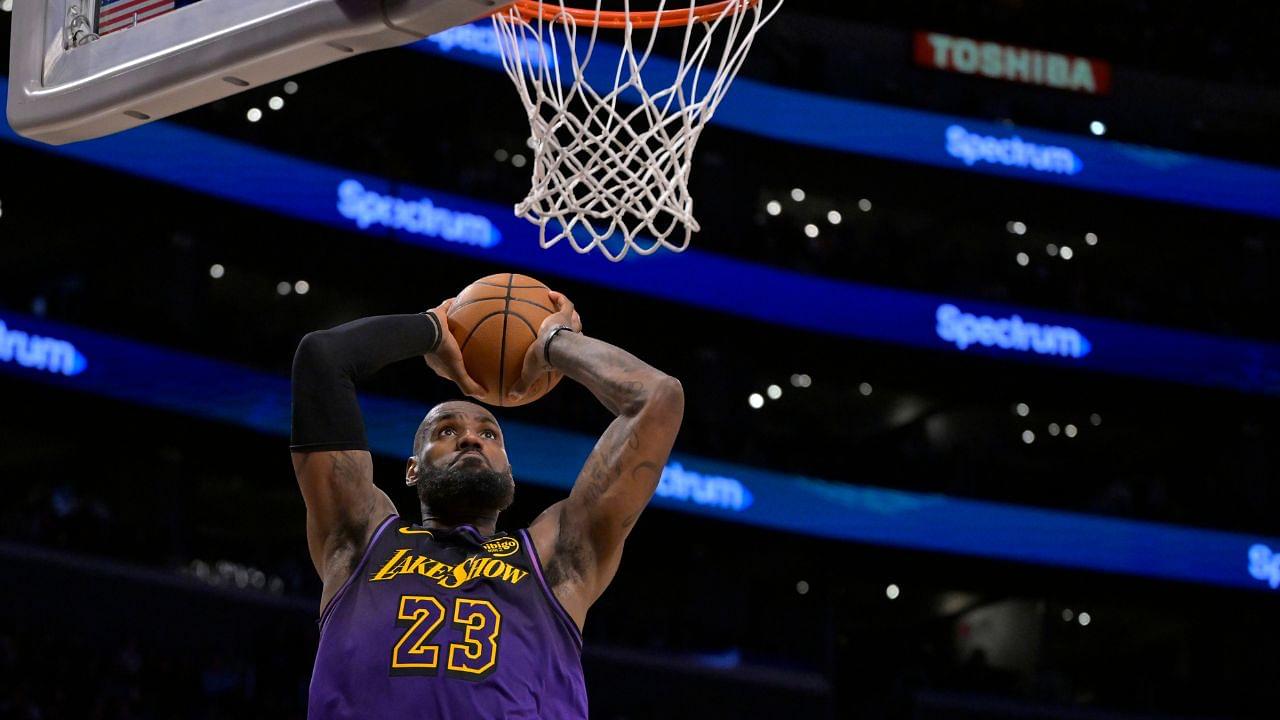 Los Angeles Lakers forward LeBron James (23) goes up for a dunk in the second half against the Orlando Magic at Crypto.com Arena.