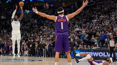 Minnesota Timberwolves forward Julius Randle (30) hits a game-winning three-pointer against the Phoenix Suns as time expires in the fourth quarter at Target Center.