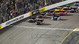 Sprint Cup Series driver Jeff Gordon (24) leads the field at the start of the Federated Auto Parts 400 at Richmond International Raceway.