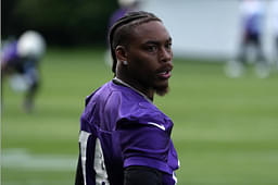 Minnesota Vikings wide receiver Justin Jefferson (18) during practice at The Grove.