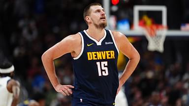 Denver Nuggets center Nikola Jokic (15) reacts in the second half against the Dallas Mavericks at Ball Arena