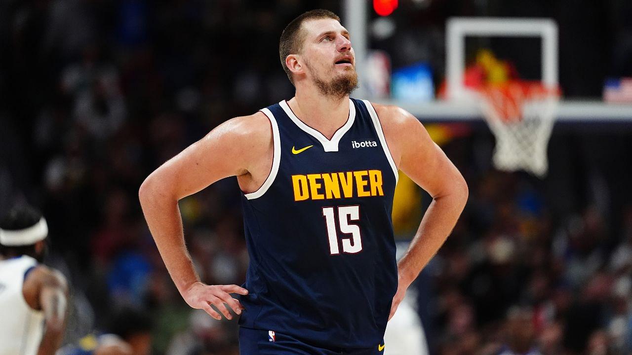 Denver Nuggets center Nikola Jokic (15) reacts in the second half against the Dallas Mavericks at Ball Arena