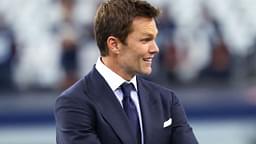 Fox Sports commentator Tom Brady on the field before the game between the Dallas Cowboys and New Orleans Saints at AT&T Stadium.