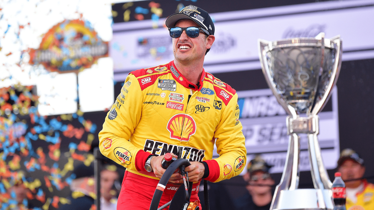 NASCAR Cup Series driver Joey Logano (22) celebrates his championship victory following the Cup Series championship race at Phoenix Raceway.