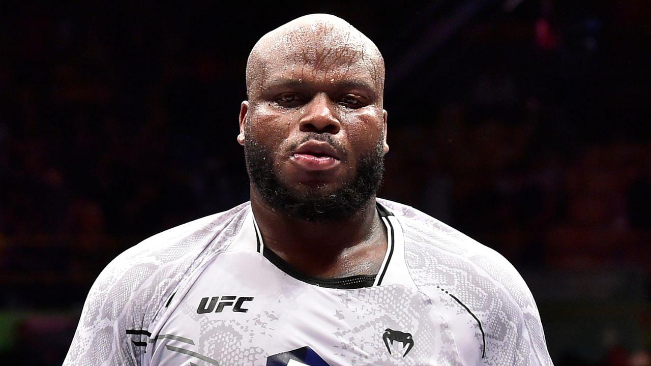 Derrick Lewis (blue gloves) reacts after losing to Jailton Almeida (not pictured) during UFC Fight Night at Ibirapuera Arena.