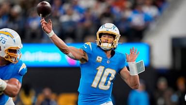 Los Angeles Chargers quarterback Justin Herbert (10) throws a pass in the second quarter of the NFL Week 11 game between the Los Angeles Chargers and the Cincinnati Bengals at SoFi Stadium in Inglewood, Calif., on Sunday, Nov. 17, 2024. The Chargers led 24-6 at halftime.