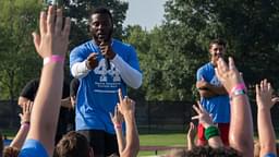 Indianapolis Colts linebacker Zaire Franklin takes questions at his youth football camp at Central High School in Evansville, Ind., Saturday, July 13, 2024.