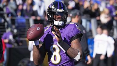 Baltimore Ravens quarterback Lamar Jackson (8) prior to the game against the Denver Broncos at M&T Bank Stadium.