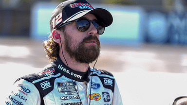 NASCAR Cup Series driver Ryan Blaney (12) watches the pole numbers during cup qualifying at Martinsville Speedway.