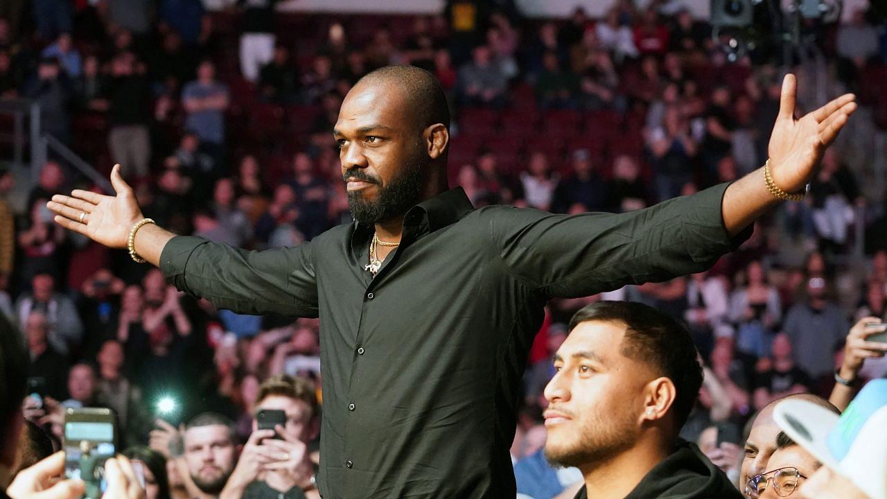 UFC fighter Jon Jones attends the light heavyweight bout between Jan Blachowicz (blue) and Corey Anderson (red) during UFC Fight Night at Santa Ana Star Arena.