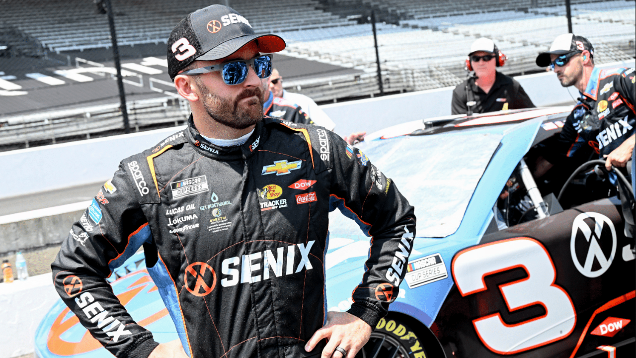 NASCAR Cup Series driver Austin Dillon (3) stands by his car during qualifying for the Brickyard 400, Saturday, July 20, 2024, at Indianapolis Motor Speedway.