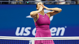 Aryna Sabalenka celebrates after her match against Jessica Pegula (USA) (not pictured) in the women's singles final on day thirteen of the 2024 U.S. Open