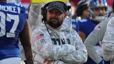 East Rutherford, NJ -- November 24, 2024 -- Giants head coach Brian Daboll late in the first half as the Tampa Bay Buccaneers came to MetLife Stadium to play the New York Giants.