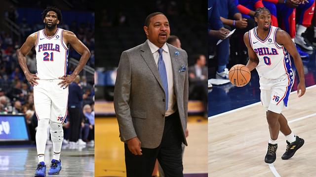 Joel Embiid (L), Mark Jackson (C), Tyrese Maxey (R)