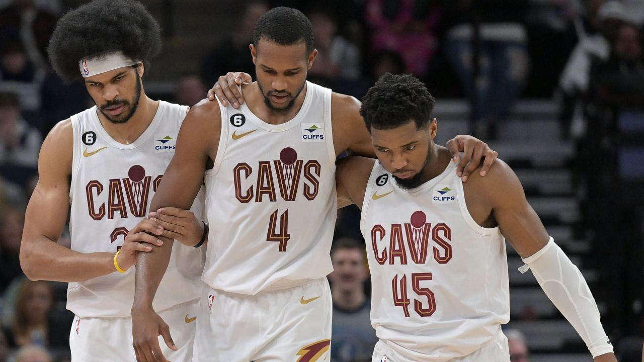 Jarrett Allen, Evan Mobley and Donovan Mitchell