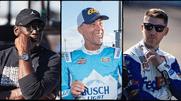 Michael Jordan (L), Kevin Harvick (C) and Denny Hamlin (R).