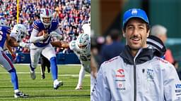 Josh Allen during the Miami Dolphins NFL game (L) and Daniel Ricciardo (R)