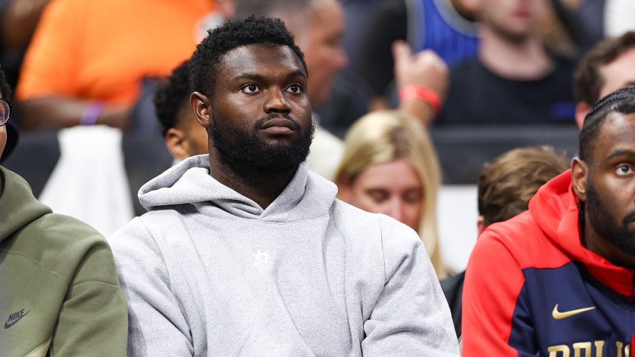 New Orleans Pelicans forward Zion Williamson (1) looks on from the bench against the Orlando Magic in the third quarter at Kia Center.