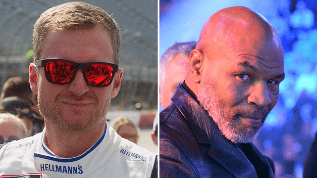 (L-R) Former NASCAR Cup Series driver Dale Earnhardt Jr. and Boxing Hall of Famer Mike Tyson