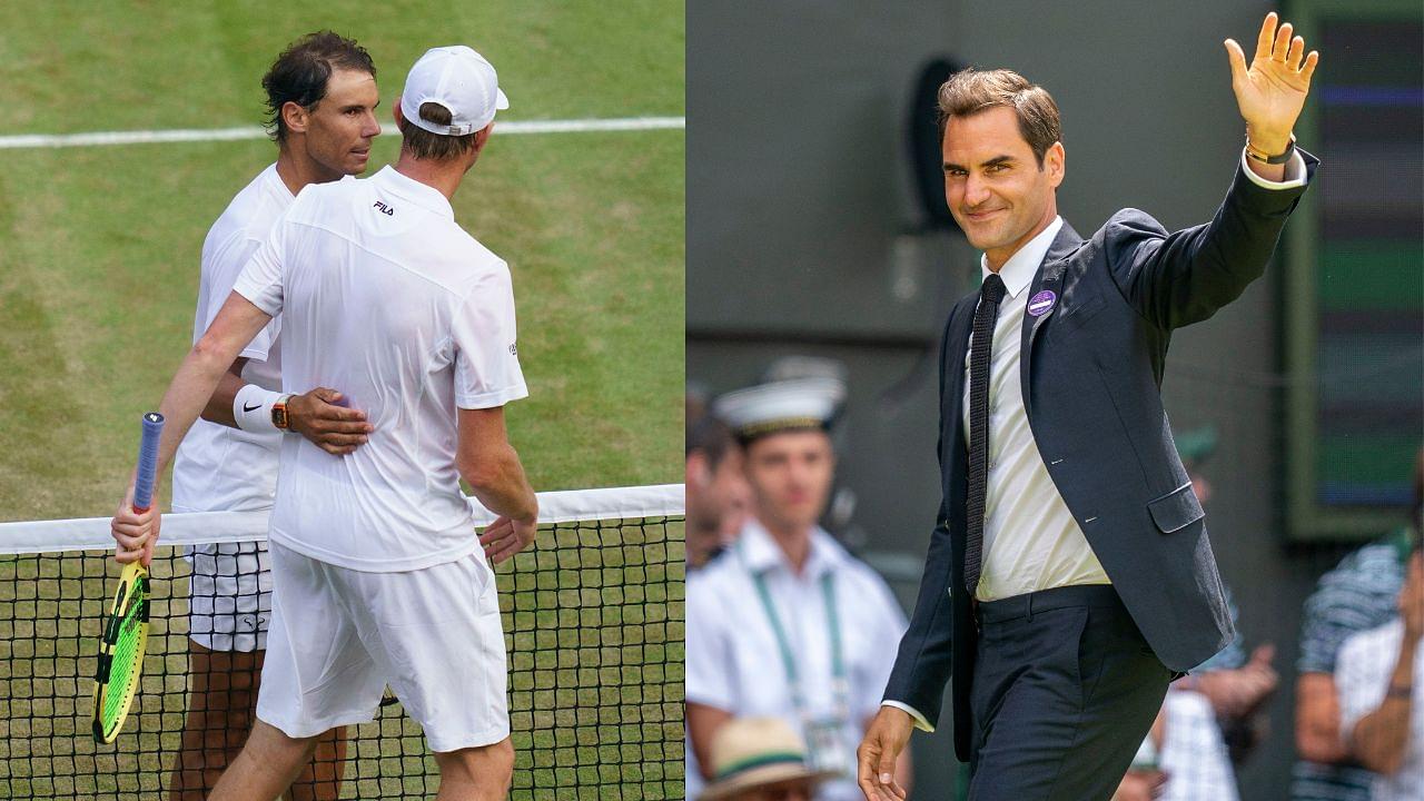 Rafael Nadal and Sam Querrey (L), Roger Federer (R) at Wimbledon