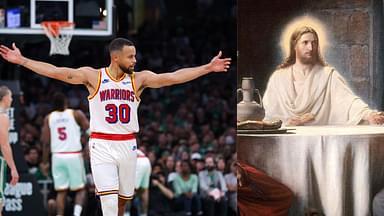 Stephen Curry (L) and “The Supper at Emmaus” (R)