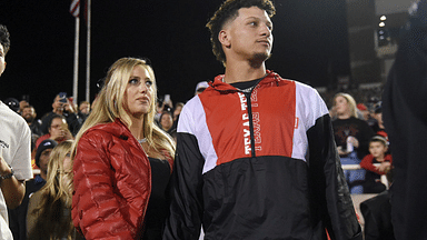 Patrick Mahomes, right, stands with his wife, Brittany Mahomes during his Ring of Honor ceremony