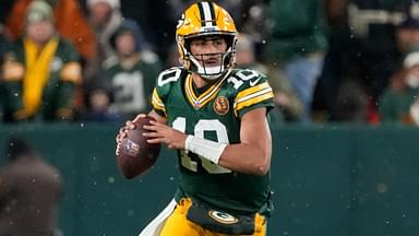 Nov 28, 2024; Green Bay, Wisconsin, USA; Green Bay Packers quarterback Jordan Love (10) looks to throw a pass during the first quarter against the Miami Dolphins at Lambeau Field.