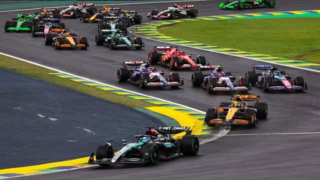 start of the race, depart, 63 RUSSELL George (gbr), Mercedes AMG F1 Team W15, 04 NORRIS Lando (gbr), McLaren F1 Team MCL38, action during the Formula 1 Grande Premio de Sao Paulo 2024, from November 1 to 3, 2024 on the Interlagos Circuit