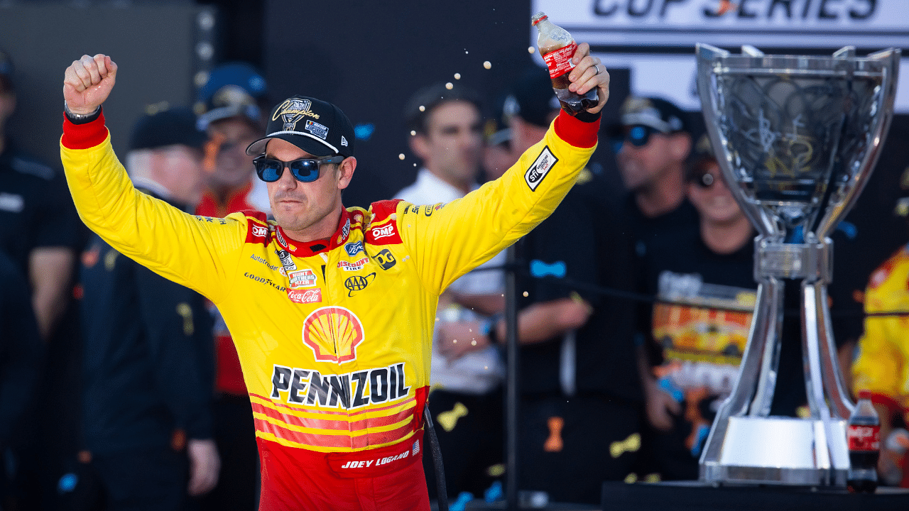 NASCAR Cup Series driver Joey Logano (22) celebrates after winning the 2024 NASCAR Cup Series championship and the NASCAR Cup Series Championship race at Phoenix Raceway.