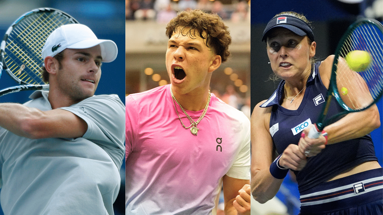 Andy Roddick (L), Ben Shelton (M) and Shelby Rogers (R)