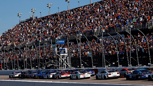 NASCAR Cup Series driver Brad Keselowski (6) and NASCAR Cup Series driver Tyler Reddick (45) lead a restart during the Goodyear 400 at Darlington Raceway.