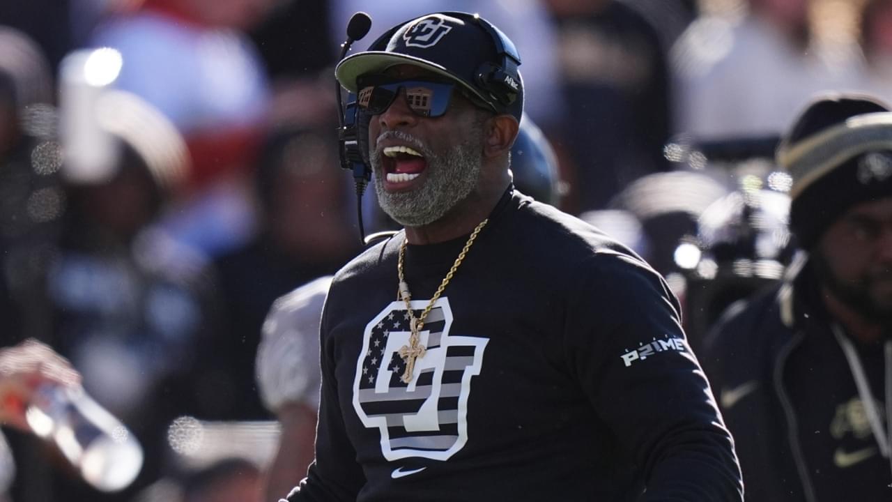 Nov 16, 2024; Boulder, Colorado, USA; Colorado Buffaloes head coach Deion Sanders reacts in the first quarter against the Utah Utes at Folsom Field.