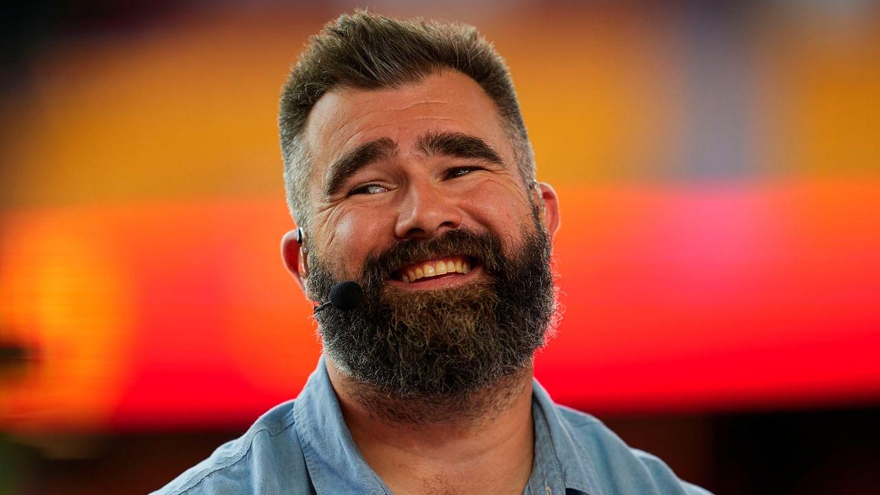 Former NFL player Jason Kelce prior to a game between the New Orleans Saints and the Kansas City Chiefs at GEHA Field at Arrowhead Stadium.