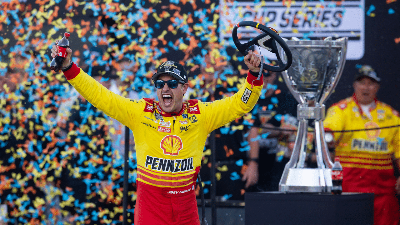 NASCAR Cup Series driver Joey Logano (22) celebrates after winning the 2024 NASCAR Cup Series championship and the NASCAR Cup Series Championship race at Phoenix Raceway.