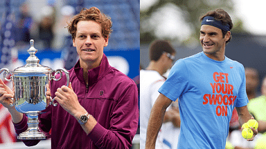 Jannik Sinner (L) and Roger Federer (R)