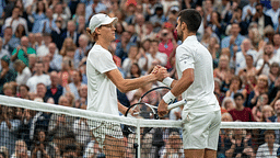 Novak Djokovic (SRB) and Jannik Sinner (ITA) at the net after their match on day 12 of Wimbledon