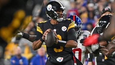 Oct 28, 2024; Pittsburgh, Pennsylvania, USA; Pittsburgh Steelers quarterback Russell Wilson (3) looks to pass against the New York Giants during the first quarter at Acrisure Stadium.