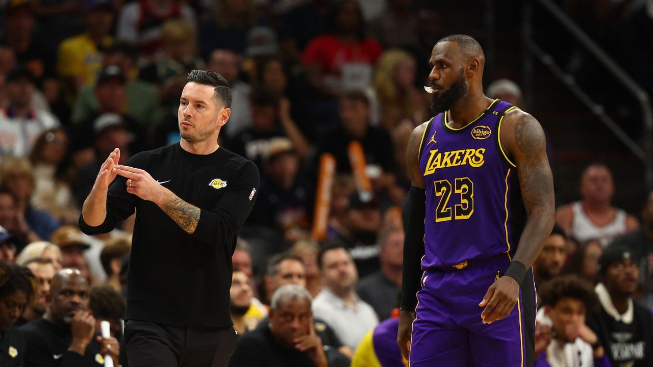 Los Angeles Lakers head coach JJ Redick with forward LeBron James (23) against the Phoenix Suns at Footprint Center.