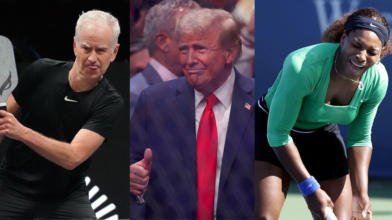 John McEnroe (L), Donald Trump (C) and Serena Williams (R)