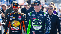 NASCAR Cup Series driver Kyle Busch (right) and Martin Truex Jr during the Daytona 500 at Daytona International Speedway.