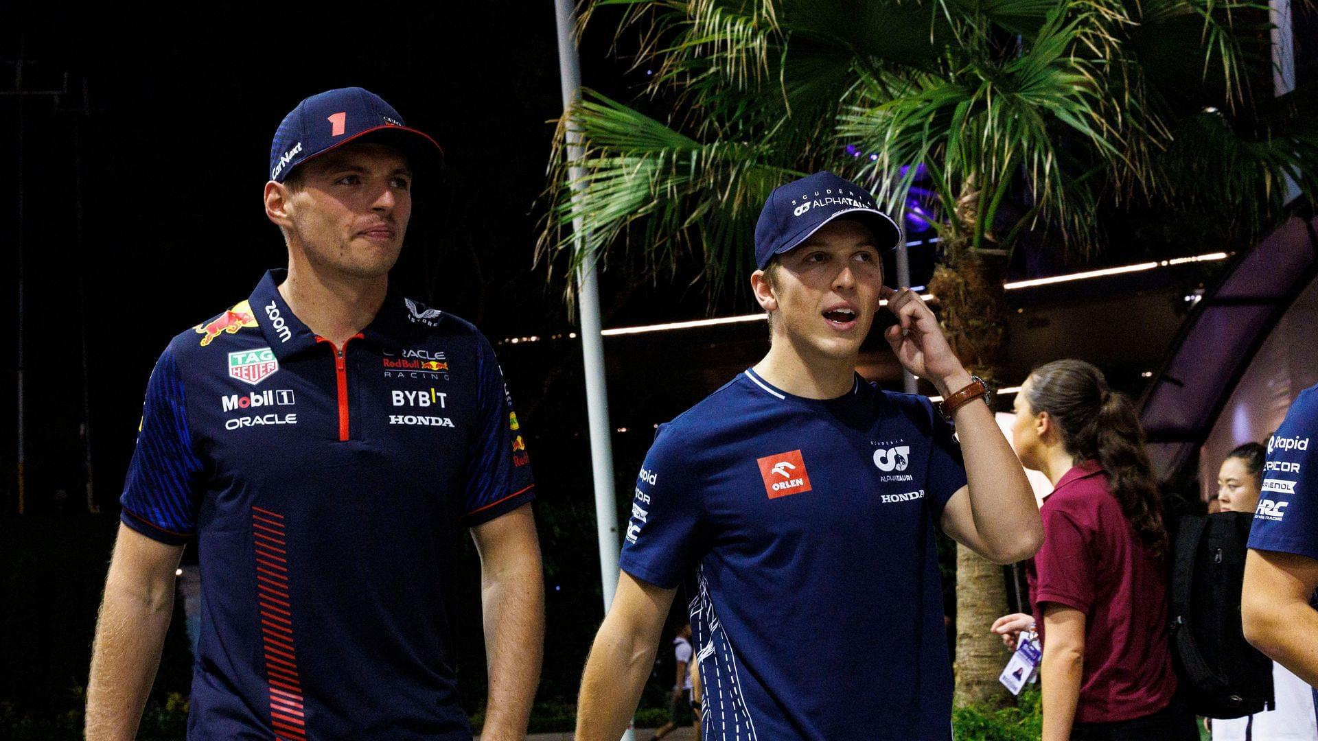 Marina Bay Street Circuit, Singapore; 2023 Formula 1 Singapore Airlines Singapore Grand Prix; Arrival and Inspection Day; Max Verstappen and Liam Lawson arrive at the circuit