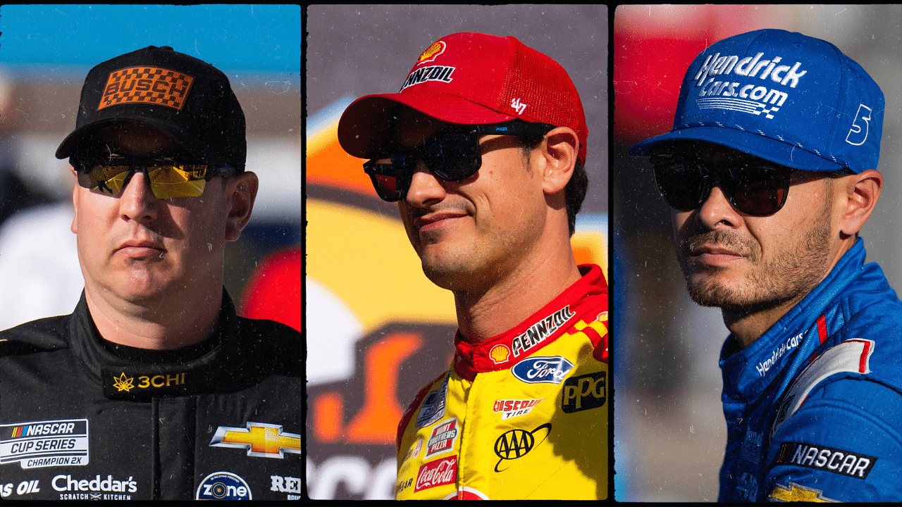 Kyle Busch (L), Joey Logano (C) and Kyle Larson (R).