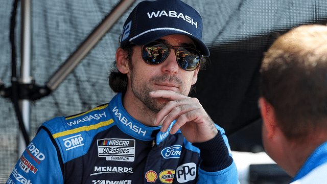 NASCAR Cup Series driver Ryan Blaney looks on during practice and qualifying for the The Great American Getaway 400 at Pocono Raceway.