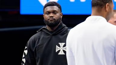 New Orleans Pelicans forward Zion Williamson watches during a timeout against the Denver Nuggets at Smoothie King Center