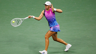 Iga Swiatek of Poland in action against Jessica Pegula of the United States on day nine of the U.S. Open tennis tournament