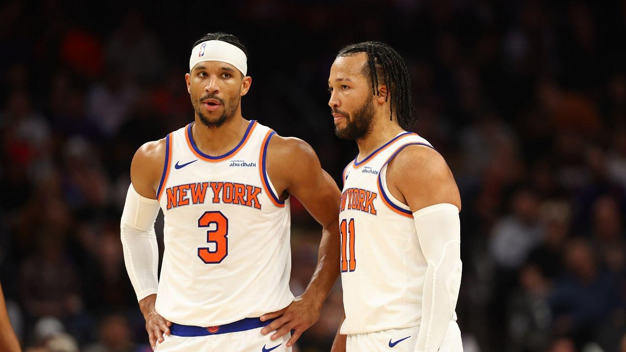 New York Knicks guard Josh Hart (3) and guard Jalen Brunson (11) against the Phoenix Suns at Footprint Center